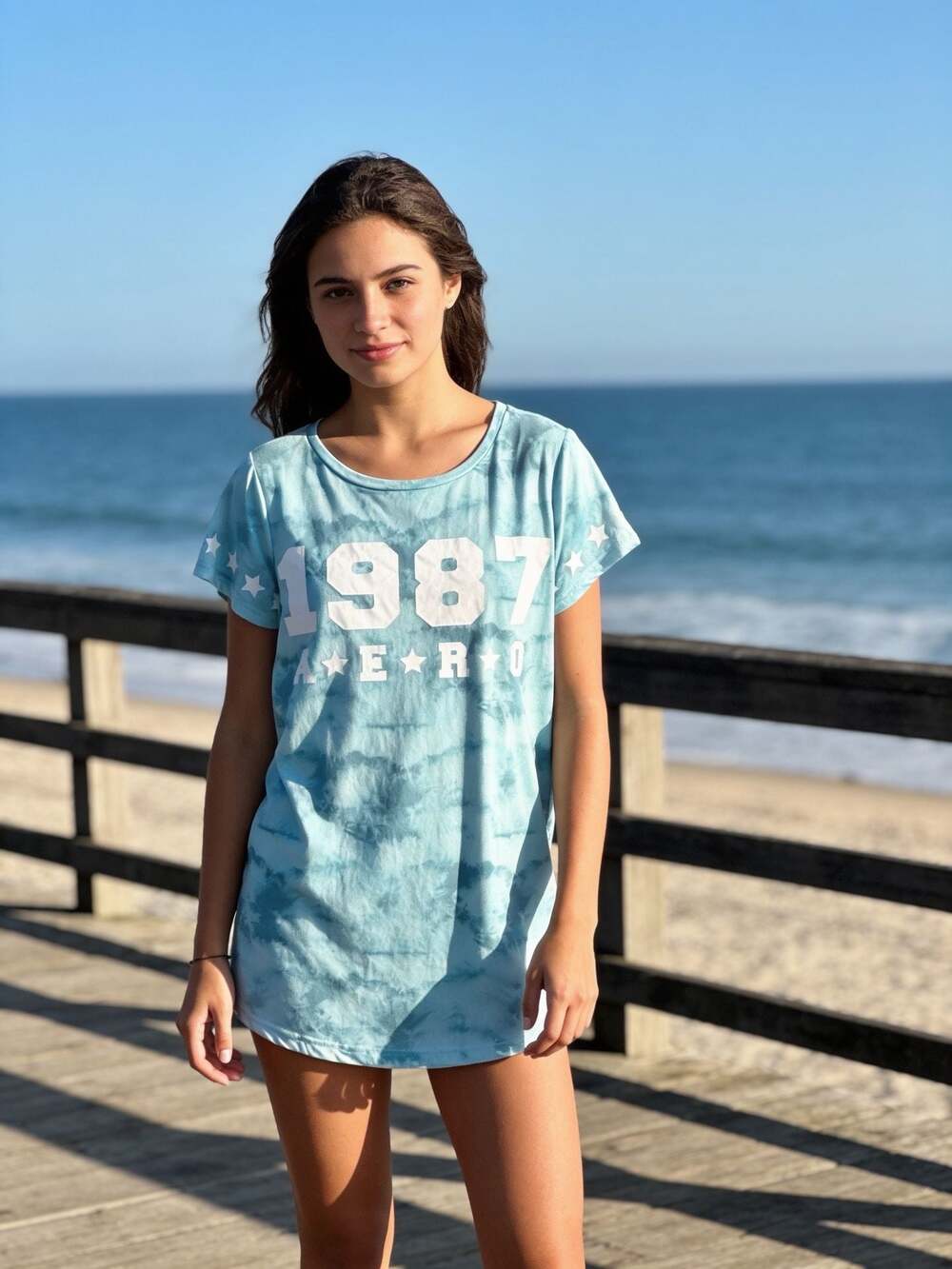 No Brand 1987 Aero Blue Tie-Dye Short Sleeve Graphic Dorm Sleep Shirt